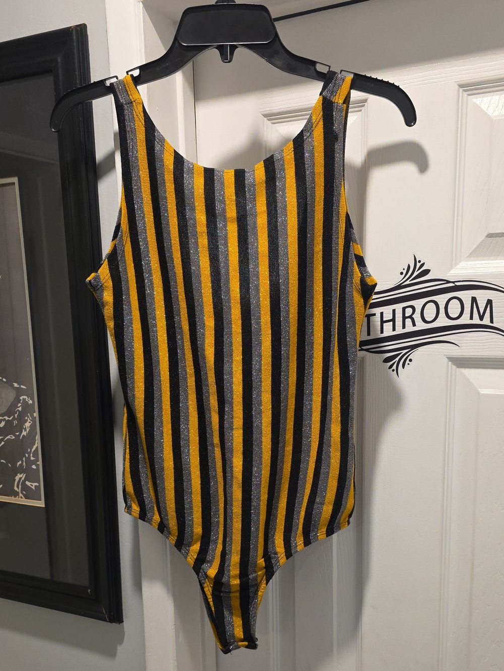 Yellow and Black Striped One-Piece Bodysuit